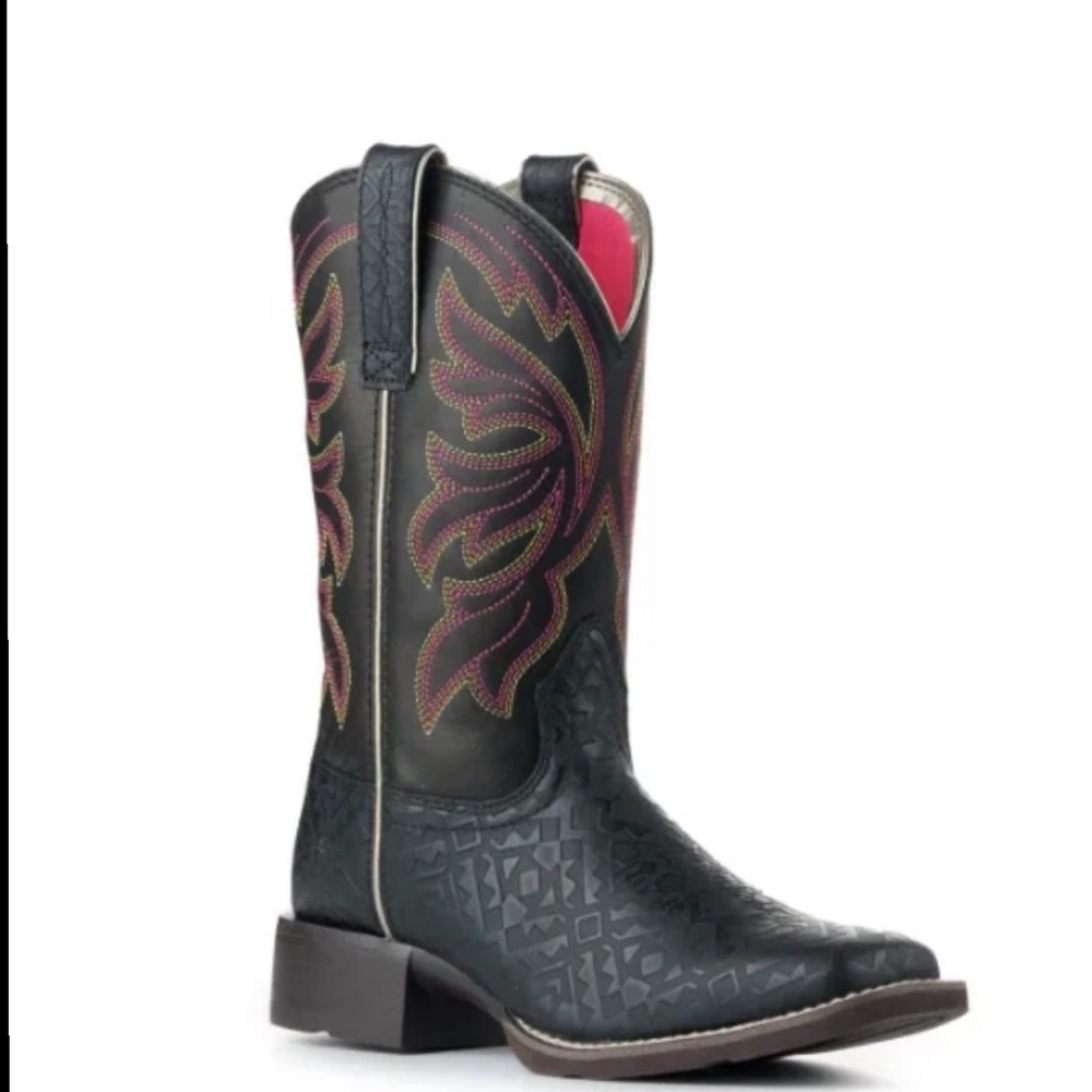 Ariat Black Leather Western Boots with Pink Embroidery